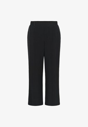 Zwarte cropped broeken met een elastische tailleband, gemaakt van zachte stof. Heeft een recht model en geen zakken.