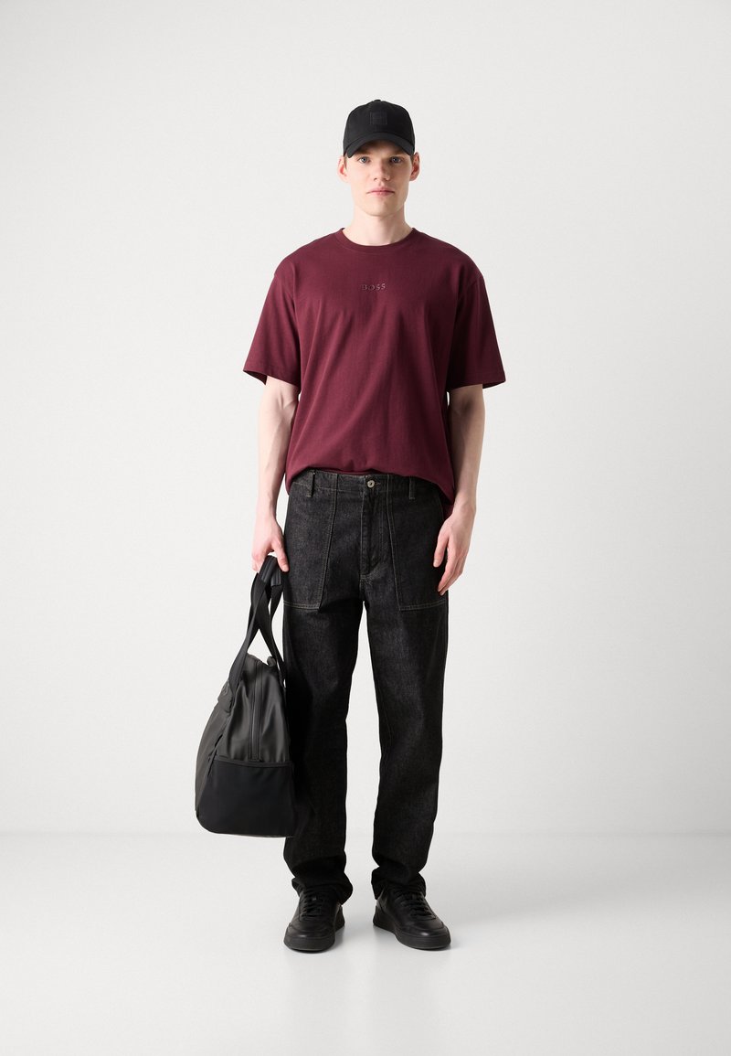 Simple Style Of Red Sneakers And Black Pants With Red Shirt BOSS