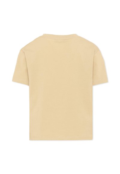 T-shirt beige à manches courtes et col rond, affiché à plat montrant le dos, uni sans motifs ni logos visibles.