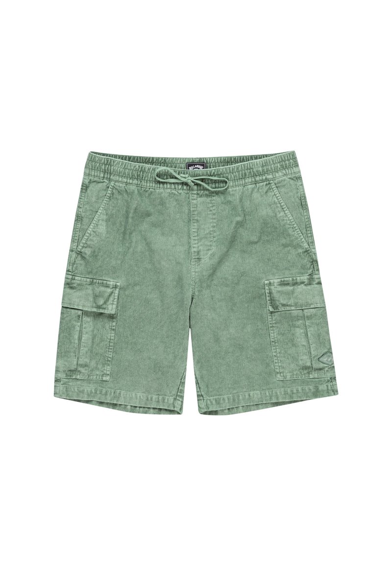 Grønne cargo shorts lavet af tekstureret stof, der har en elastisk talje og snøre, to sidelommer og en stor cargo lomme.