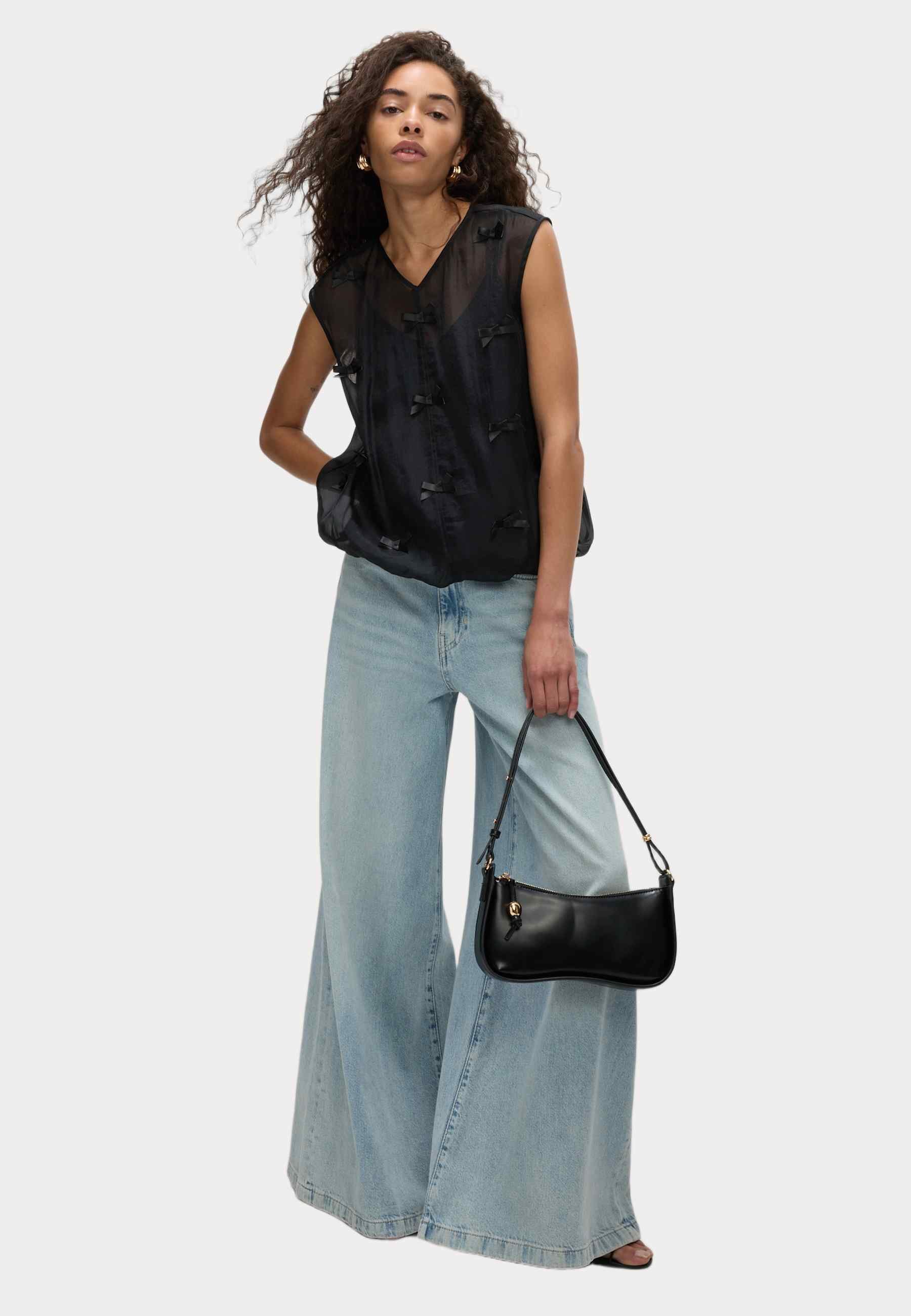 レディース liten Sheer Scalpture Tops black リテンシアー