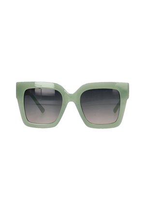 Gafas de sol cuadradas de color verde claro con un acabado brillante. Lentes oscuros en gradiente, montura gruesa con bordes suaves, sin marcas ni acentos visibles.