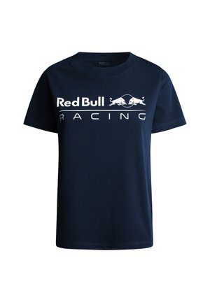 Navy blue cotton t-shirt featuring the "Red Bull Racing" logo in white, short sleeves, round neckline, and a straight fit.