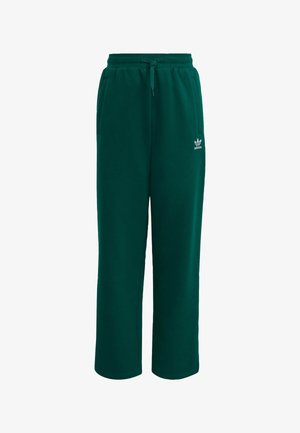 Pantaloni della tuta verdi in misto cotone con vestibilità comoda, vita elasticizzata, coulisse, tasche laterali e piccolo logo Adidas bianco.