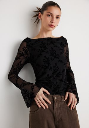 FLORAL FLARE SLEEVE - Top dugih rukava - black