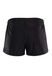 Bañadores negros hechos de una tela suave y elástica. Cuentan con una cinturilla elástica y un pequeño bolsillo con cremallera en la parte trasera.