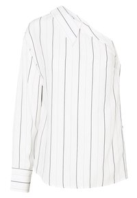 Camisa de manga larga a rayas blancas con diseño de un solo hombro. Presenta un cuello clásico y puño abotonado, hecha de tejido suave.