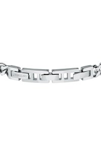 Bracciale in metallo tono argento con anelli rettangolari intrecciati, caratterizzato da superfici lisce e logo inciso "Morellato".