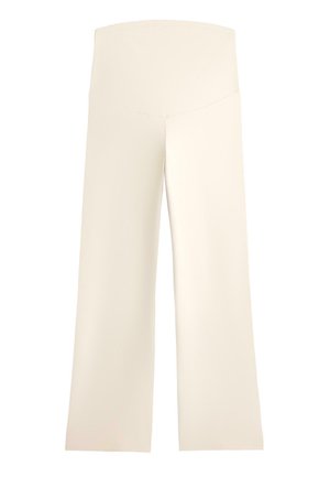 Hlače širokih nogavica s visokim strukom u krem boji, s besprijekornim prednjim dizajnom i glatkom teksturom tkanine.