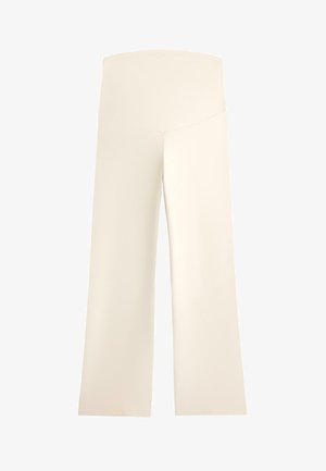 High-waist wijde broek in crèmekleur, met een naadloos ontwerp aan de voorkant en een gladde stoftextuur.