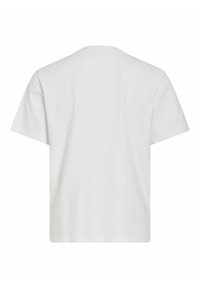 T-shirt blanc uni à manches courtes, vu de dos, avec un col rond et un ourlet droit.