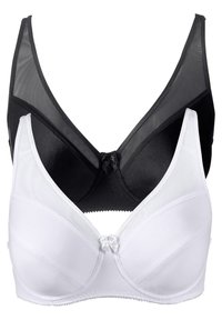 Bras neri e bianchi con una texture di tessuto liscia, supporto con ferretto e un fiocco decorativo centrale, con una forma della coppa a triangolo.