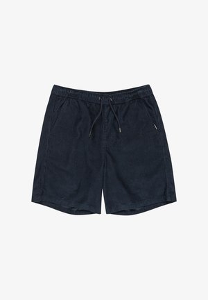 Pánské námořnické kraťasy vyrobené z lehkého materiálu, s elastickým pasem, šňůrkou na stažení a bočními kapsami s vertikálním pruhovaným vzorem.