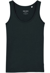 Czarny, bezrękawnikowy top z miękkiej bawełny, z okrągłym dekoltem i gładką teksturą. Metka wewnątrz głosi "MIRA PARIS."