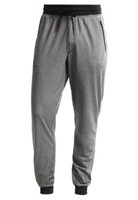 Herren Jogginghose in Grau aus weichem Stoff. Mit einem elastischen Bund und einer Kordel zum Verstellen sowie eng anliegenden Bündchen. Verfügt über seitliche Reißverschlusstaschen.