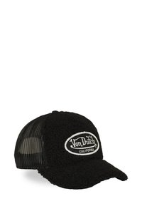 Casquette trucker Von Dutch California noire texturée avec dos en maille et visière courbée.
