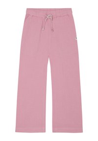 Roze katoenen wijde broek met een elastische tailleband met koord, een gestructureerde stof en een zijlabel.