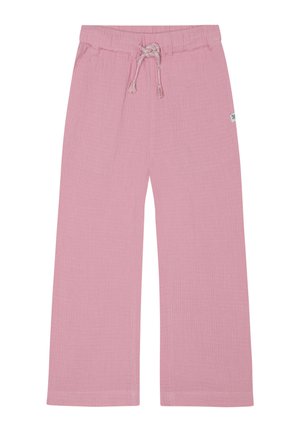 Roze katoenen wijde broek met een elastische tailleband met koord, een gestructureerde stof en een zijlabel.