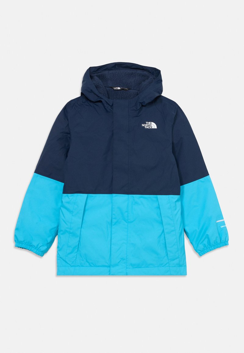 Mėlynas ir tamsiai mėlynas su kapuce striukė su elastiniais rankogaliais, užtrauktuku priekyje ir "The North Face" logotipu kairėje viršuje. Patvari, lengva medžiaga.