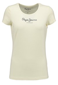 Krémové tričko s krátkým rukávem vyrobené z bavlny. Má kulatý výstřih a šedý potisk loga "Pepe Jeans London".