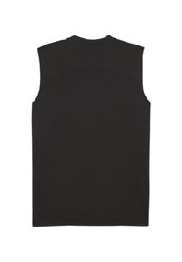Zwart mouwloos sporttop, gemaakt van een gladde stof. Heeft een ronde halslijn en een strakke pasvorm zonder zichtbare logo's of versieringen.