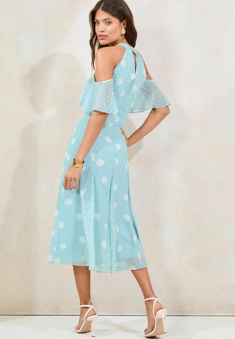 blue dress green shoes Lipsy PETITE FIT - COLD SHOULDER HALTER NECK MIDI - Day - mint polka dot/green Black Long Sleeve Bodycon ajeoctdrop225 Color:ANNE BLACK MULTI