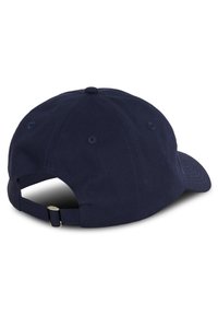 Mornarsko modra nastavljiva bejzbolska kapa z kovinsko zaponko, prikazana s hrbtne strani.