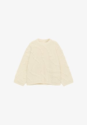 Trui in roomkleur met een gestructureerd, verhoogd patroon. Ronde halslijn, lange mouwen en geribde zoom, gemaakt van zacht gebreid materiaal.
