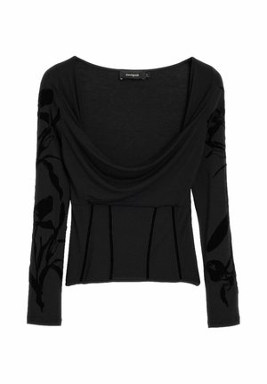 Desigual, DRAPED NECK T-SHIRT - Camiseta de manga larga - black