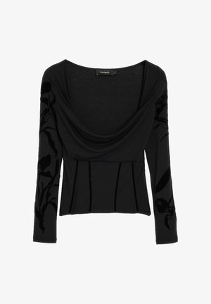 Desigual, DRAPED NECK T-SHIRT - Camiseta de manga larga - black