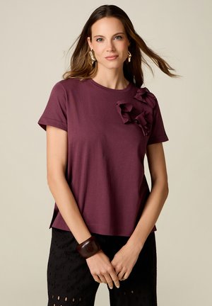 Oltre, T-SHIRT CON APPLICAZIONE FLOREALE - T-shirt imprimé - bordeaux