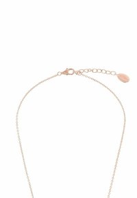 Fijne roségouden ketting met een dunne schakel en een kreeftsluiting, voorzien van een verstelbare verlengkettinkje met een klein ovaal label.