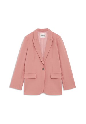 Rosa taillierter Blazer mit Reverskragen, einer Knopfleiste und zwei vorderen Taschen. Hergestellt aus glattem Stoff mit einer strukturierten Passform.