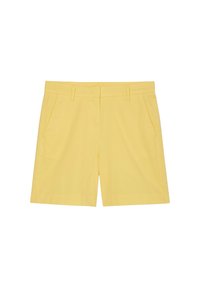 Geel op maat gemaakte shorts met zijzakken, riemlussen en een ritssluiting aan de voorkant.