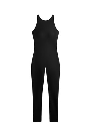 Giocattolo senza maniche nero con scollatura alta e design aderente. Realizzato in un tessuto liscio e elasticizzato di un colore uniforme.