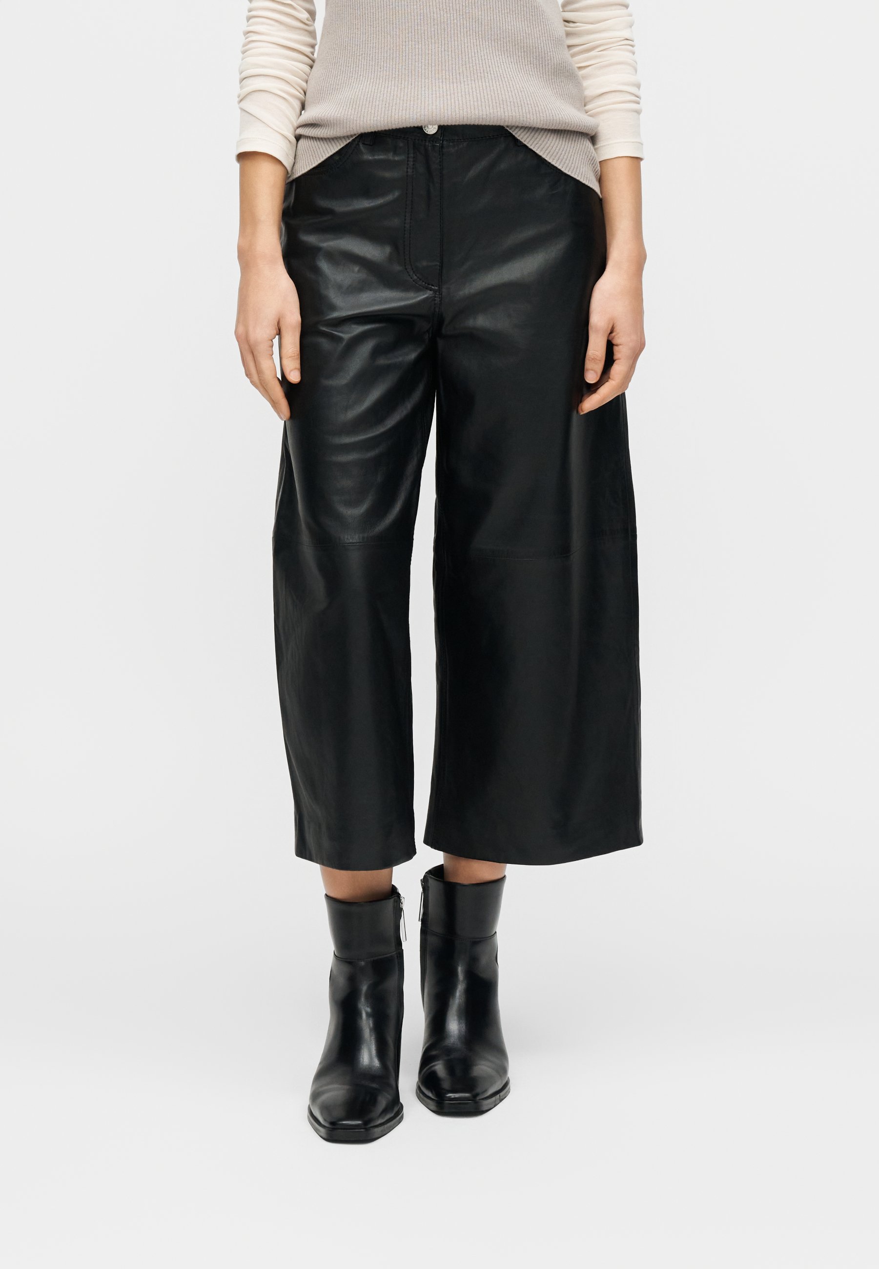 Samsøe Samsøe HARPER CULOTTE - Leather trousers - black - Zalando.ie