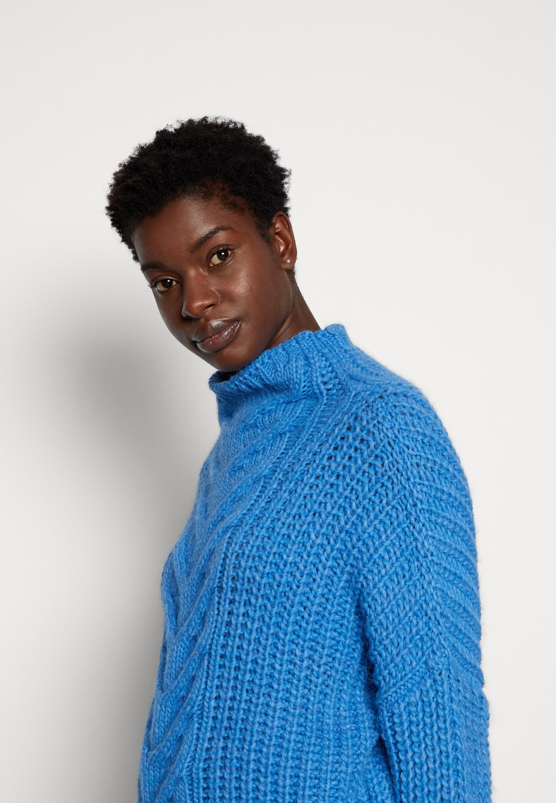 royal blue mock neck sweater