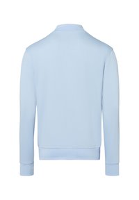 Lichtblauwe sweatshirt met een polokraag, lange mouwen, geribde manchetten en een gladde textuur, ontworpen voor comfort en casual draag. 