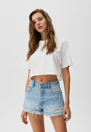 MID RISE - Denim shorts - stone blue denim