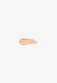Beige cream texture with a smooth, glossy finish, shaped like a small wave, on a light gray background.