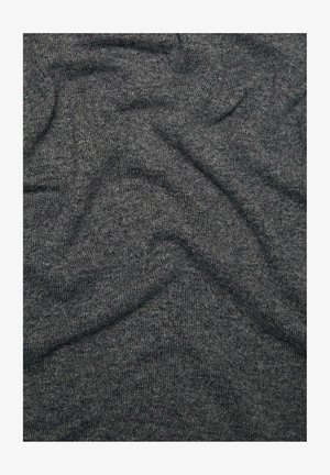 Dark gray knitted fabric with a soft, textured appearance. Features a subtle ribbed pattern and slight variations in shade.