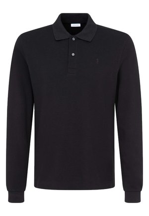 Polo shirt noir à manches longues en coton doux. Doté d'un col traditionnel, d'une patte de boutonnage à trois boutons et d'un logo discret sur la poitrine.