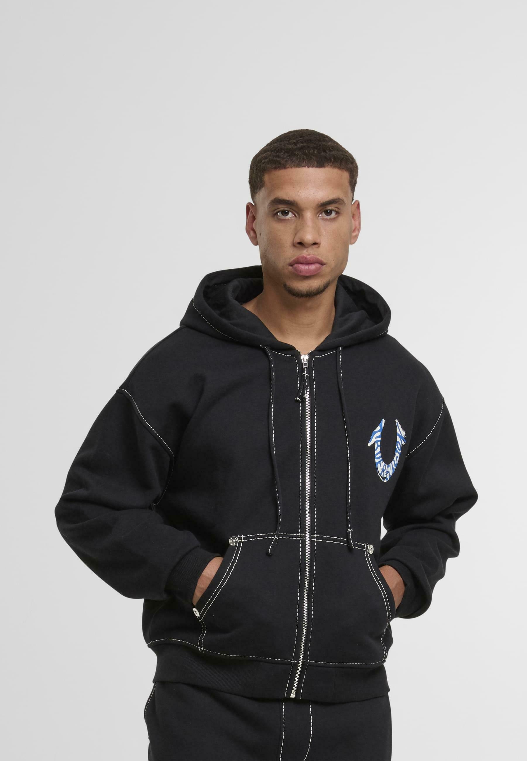 True Religion HS PAINT CINCHED BIG ZIP UP - Hanorac - black/negru