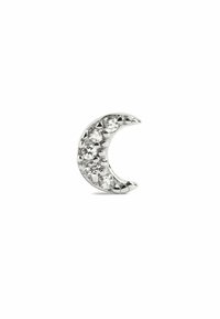 Stud de plata en forma de media luna adornado con pequeñas piedras preciosas redondas y transparentes para uso decorativo.