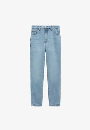 Light blue denim jeans with a straight-cut design, five pockets, and a button-fly closure. The fabric has a soft, textured finish.