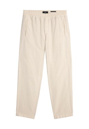 Beige broek van lichtgewicht stof, met een elastische tailleband, twee zijzakken en een comfortabele, recht-toe-rechtaan pasvorm.