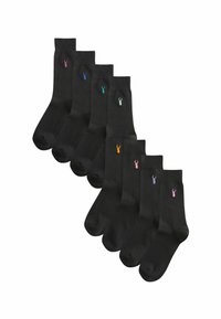 Lot de six chaussettes en coton noir, avec un petit logo de homard multicolore sur la cheville. Texture lisse, longueur mi-mollet, design classique.