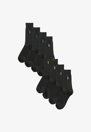 Set de șase șosete negre din bumbac, cu un mic logo colorat de homar pe gleznă. Textură netedă, lungime până la mijlocul gambei, design clasic.