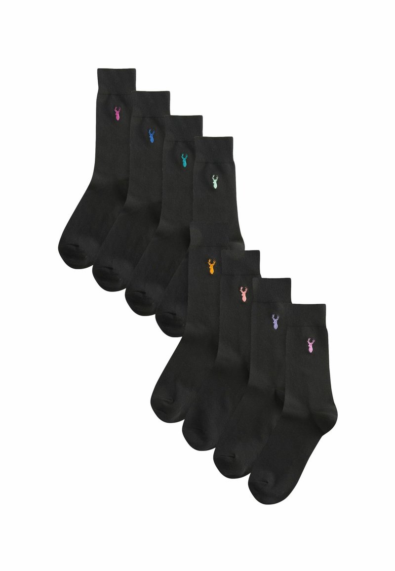 Lot de six chaussettes en coton noir, avec un petit logo de homard multicolore sur la cheville. Texture lisse, longueur mi-mollet, design classique.