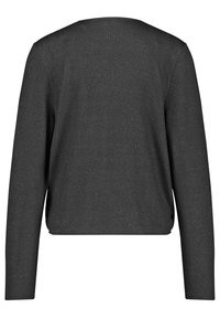 Svart långärmad topp med en subtil lyster, med rund halsringning och avslappnad passform, designad med en mjuk och slät textur.